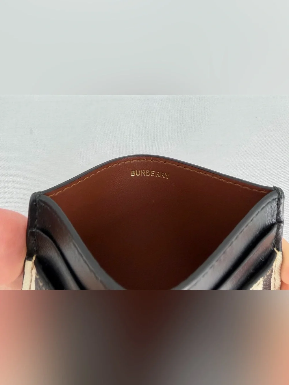Burberry Vintage Check Unisex Card Holder Wallet Leather Trim designer wallet